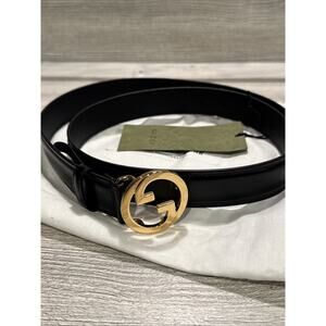 GUCCI Blondie Interlocking G leather belt Black Gold 95 / 38
